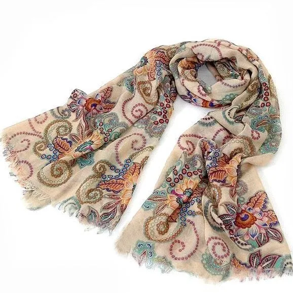 Beige Patterned Scarf
