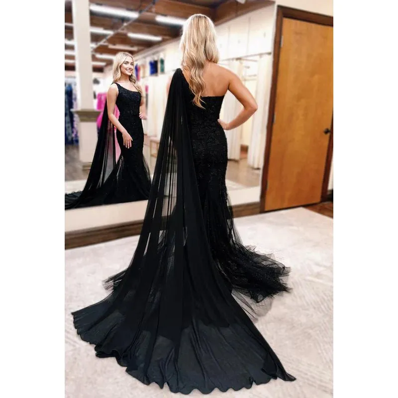 Chic & ModernTrumpet/Mermaid One Shoulder Sleeveless Tulle Evening Party Prom Dress