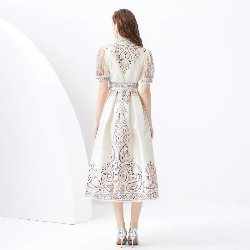 Classic Bow-Embellished Apricot Dress for Women