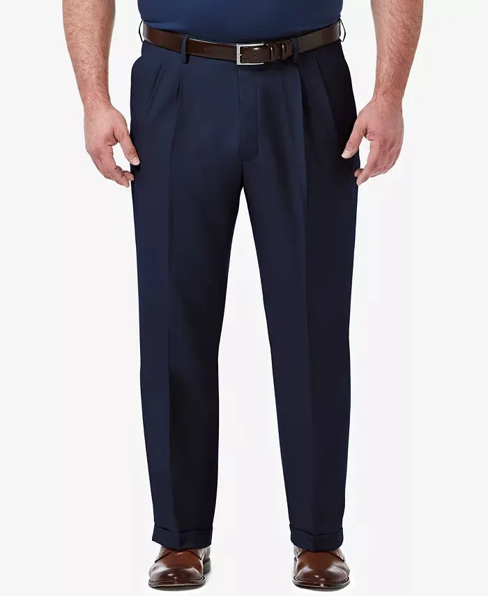 Haggar Mens Classic fit Dress Pants 44 / 32 Navy Blue Solid Stretch