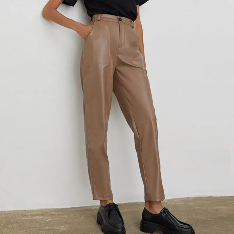 High Waist Straight Leg Faux Leather Pants