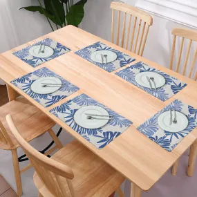 Kuber Industries 12 Pcs Dining Table Mats | Jacquard Cloth Placemats for Food Plates & Hot Pots for Home | Leaf Design -White & Blue