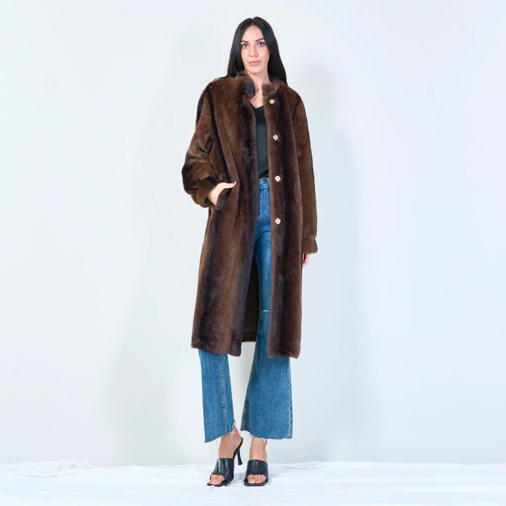 Long faux fur coat with high collar wholesale