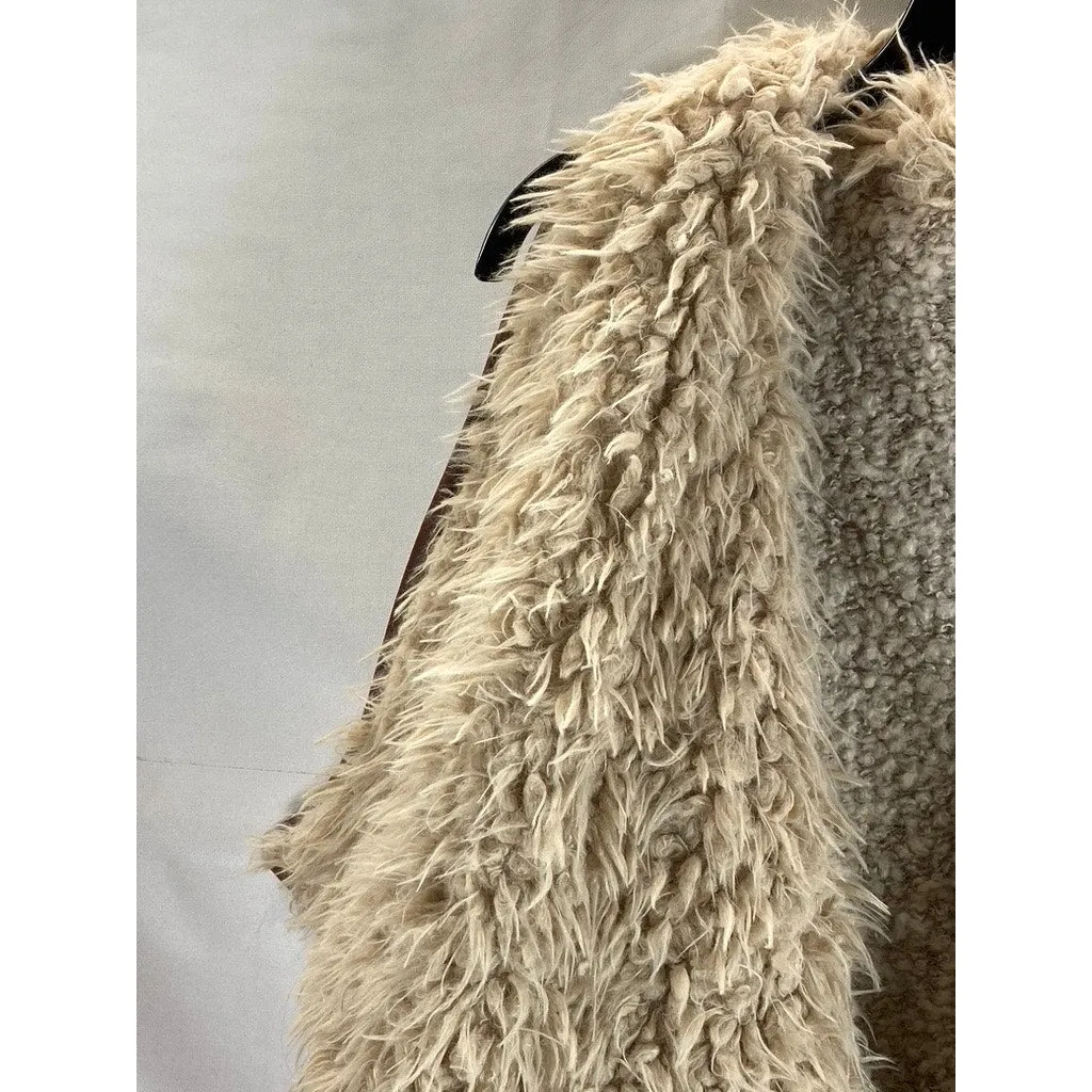 LOVE TREE Women's Beige/Brown Faux-Fur Sherpa Open-Front Vest SZ M