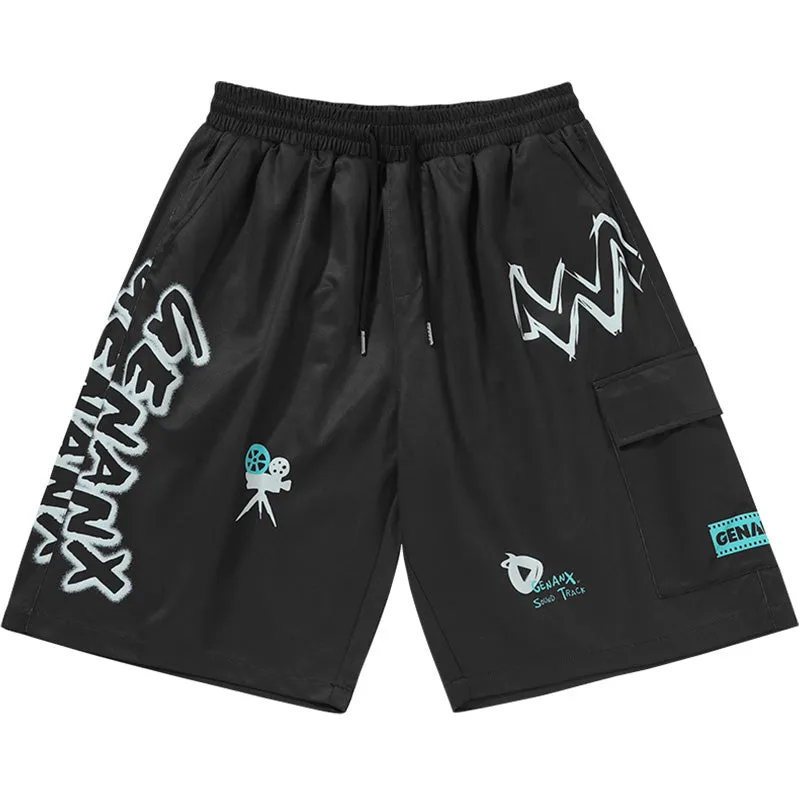 Safari Style Print Pocket Elastic Waist Shorts