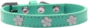 Silver Flower Widget Dog Collar Aqua Size 10