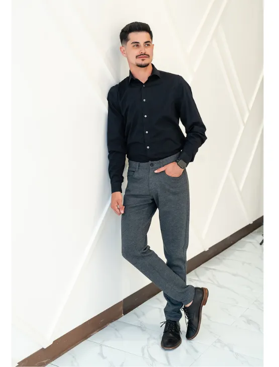 Slim Charcoal Grey Casual Knit Pants