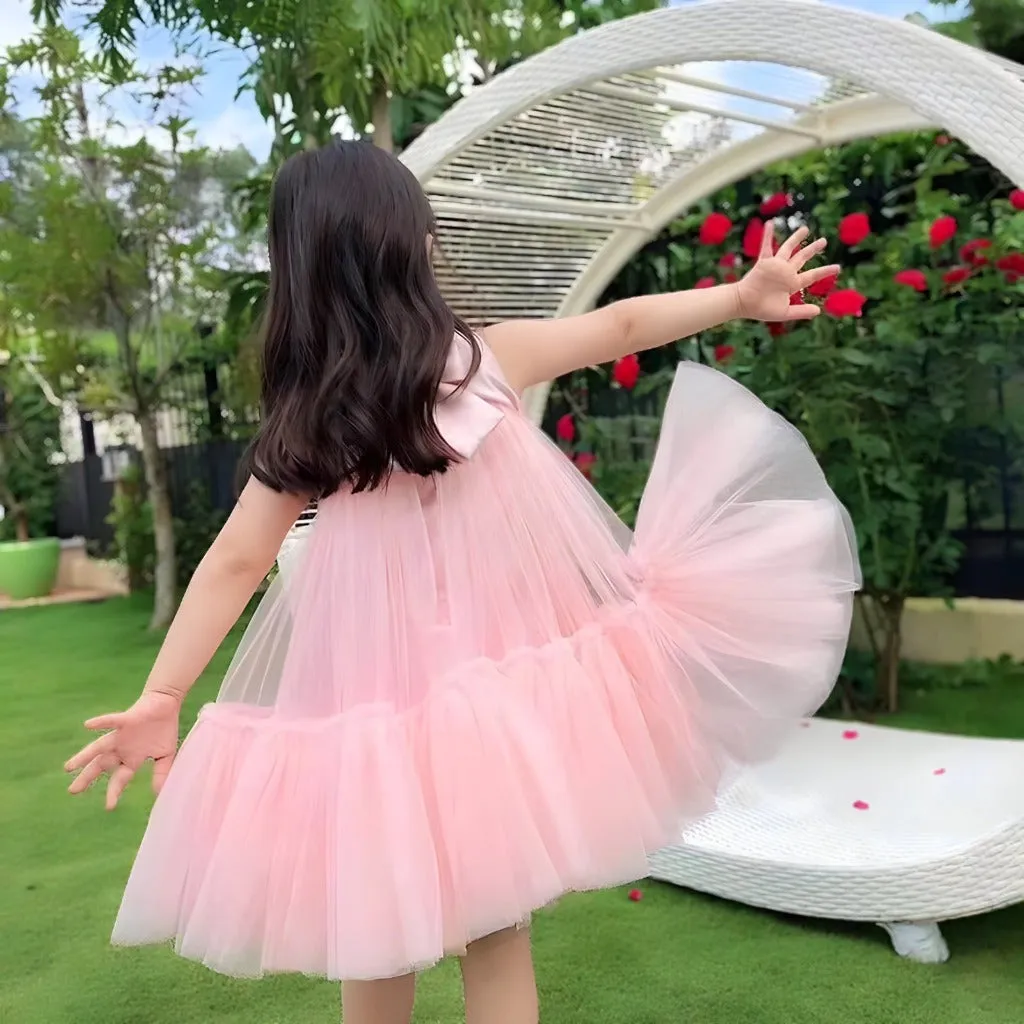 Tulle Flowing Pink Flower Girl Dress