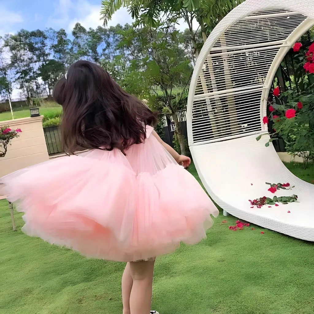 Tulle Flowing Pink Flower Girl Dress